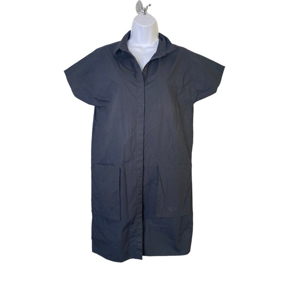 COS Womens Short‎ Sleeve Shirt Dress Front Pocket Cotton Black Size 6